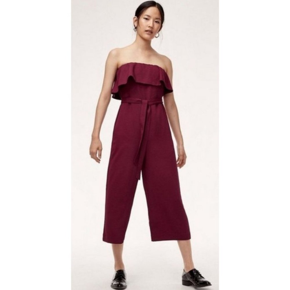 Babaton Flutter Jumpsuit Barolo Wine Fushia Size 2 Strapless Ruffled Aritzia